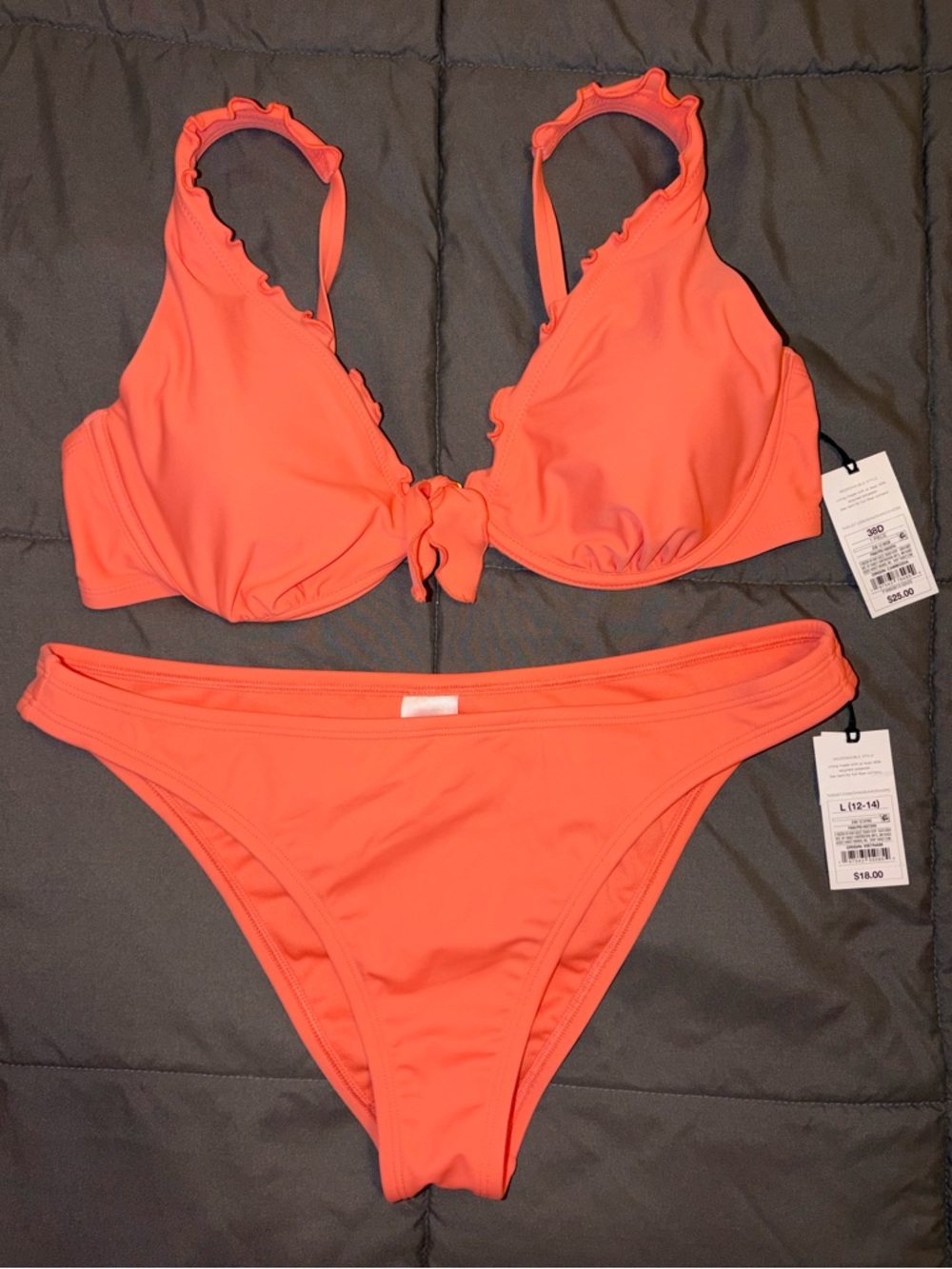 Shade & Shore Neon Swim Bikini Underwire Top 38D Extra Cheeky Bottom L NWT